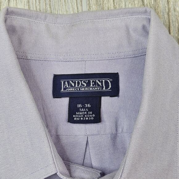 Lands End Shirt Mens 16-36 Tall Light Purple Button Up Long Sleeve Pocket Oxford - Picture 4 of 7